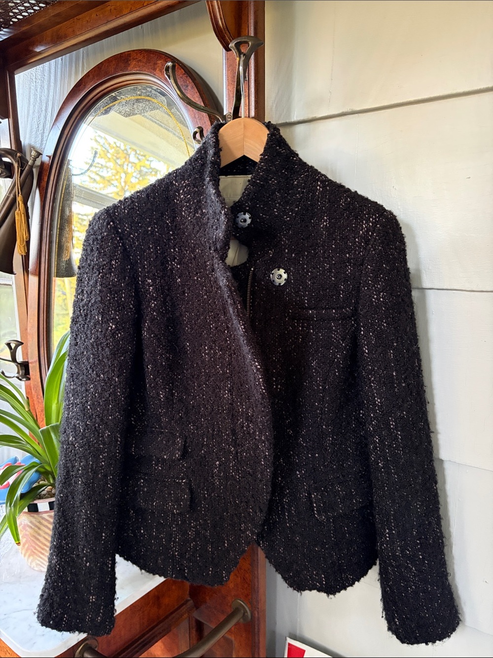 Vintage Banana Republic Women’s Boucle Textured Tweed Zip-Front Jacket